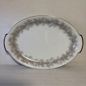 Sango Japan Sierra Pines 2 Handled Platter MCM platinum handles pattern #6608